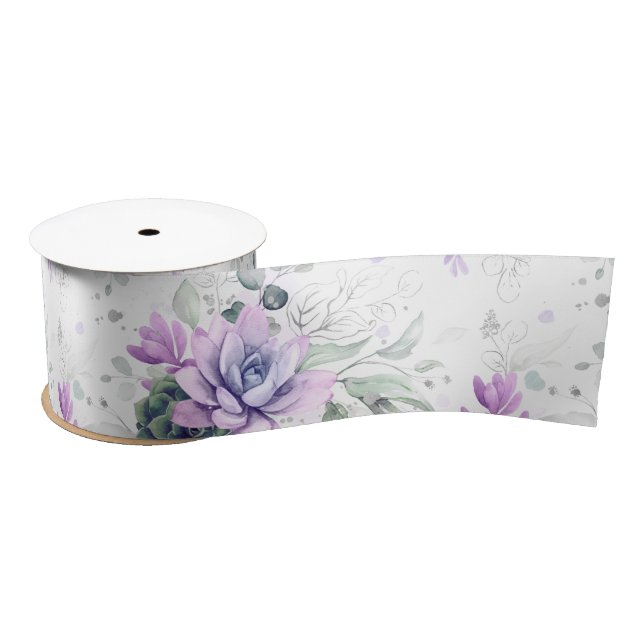 Ruban En Satin Succulentes Élégante Botanique Argentée (Bobine)