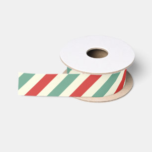Ruban En Satin Sucre de canne de Noël rétro rayures rouge vert
