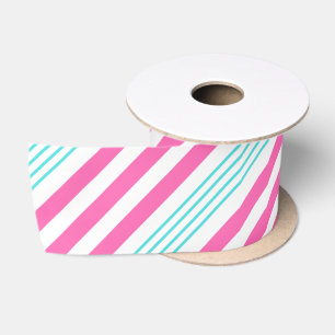 Ruban En Satin Sucre de canne rose et bleu rayé