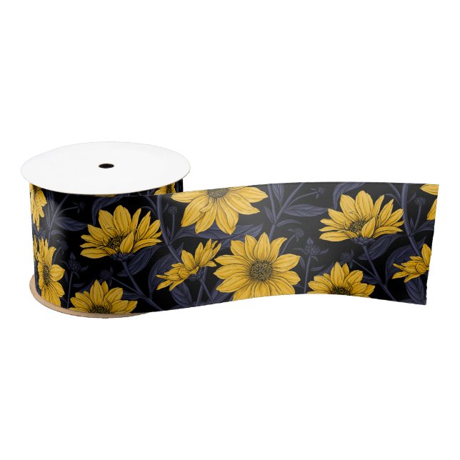 Ruban En Satin Sunroot, tournesol sauvage en jaune et bleu (Bobine)