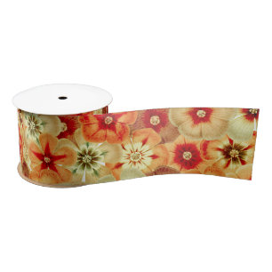 Ruban En Satin Super Retro Orange Hippie Fleurs Motif