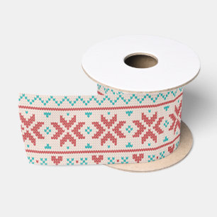Ruban En Satin Sweater d'hiver nordique Faux Knit Aqua & Motif ro