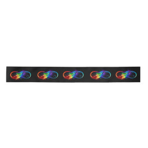 Ruban En Satin Symbole d'infini avec plume arc-en-ciel