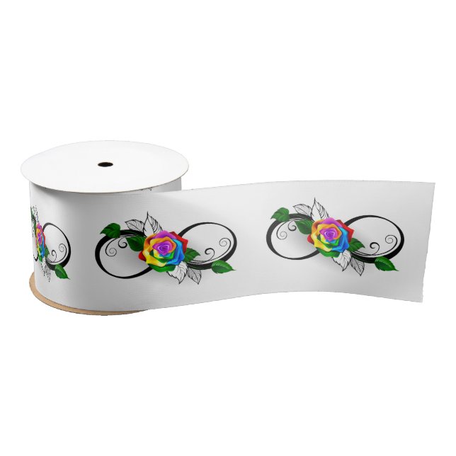 Ruban En Satin Symbole d'infini avec Rose arc-en-ciel (Bobine)
