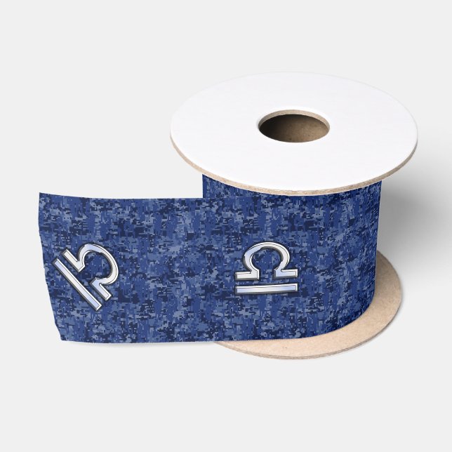 Ruban En Satin Symbole du Zodiaque de Libra sur Camo numérique bl (Bobine)