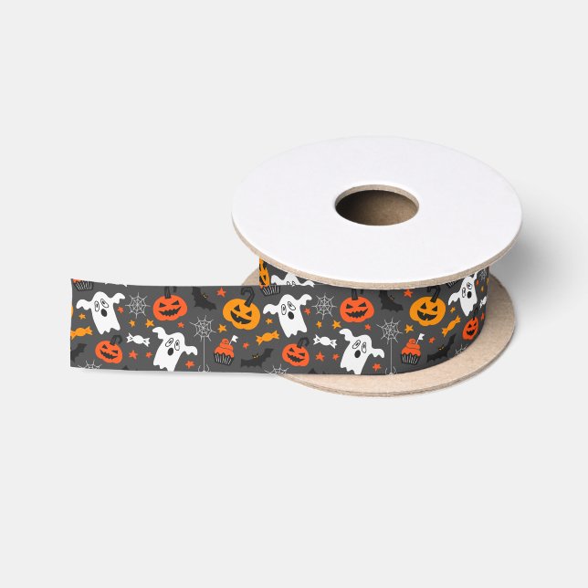Ruban En Satin Symboles d'Halloween motif transparent (Bobine)