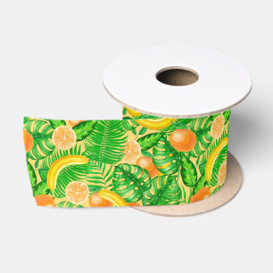 Ruban En Satin Tangerines, bananes et feuilles tropicaux