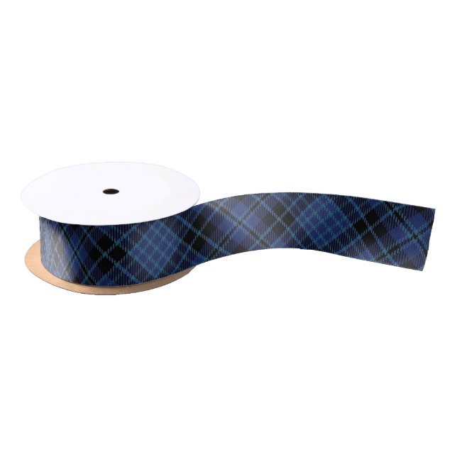 Ruban En Satin Tartan classique de blanc de noir bleu de clergé (Bobine)
