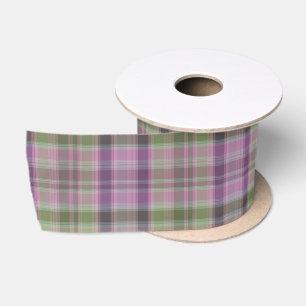 Ruban En Satin Tartan classique vert et lilas.