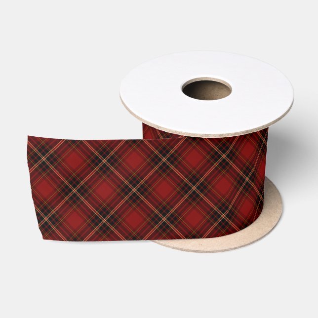Ruban En Satin Tartan de Noël classique rouge, noir et or (Bobine)