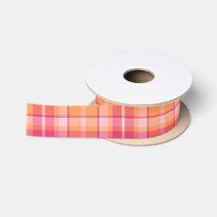 Ruban En Satin Tartan Motif orange et rose ID210