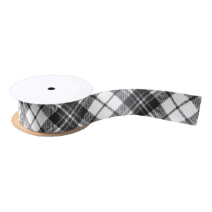 Ruban En Satin Tartan motif vacances Noël noir blanc