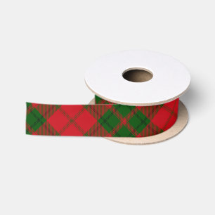 Ruban En Satin Tartan rouge rustique et vert plaid
