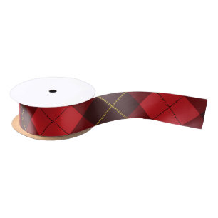 Ruban En Satin Tartan rustique roux-bordeaux classique
