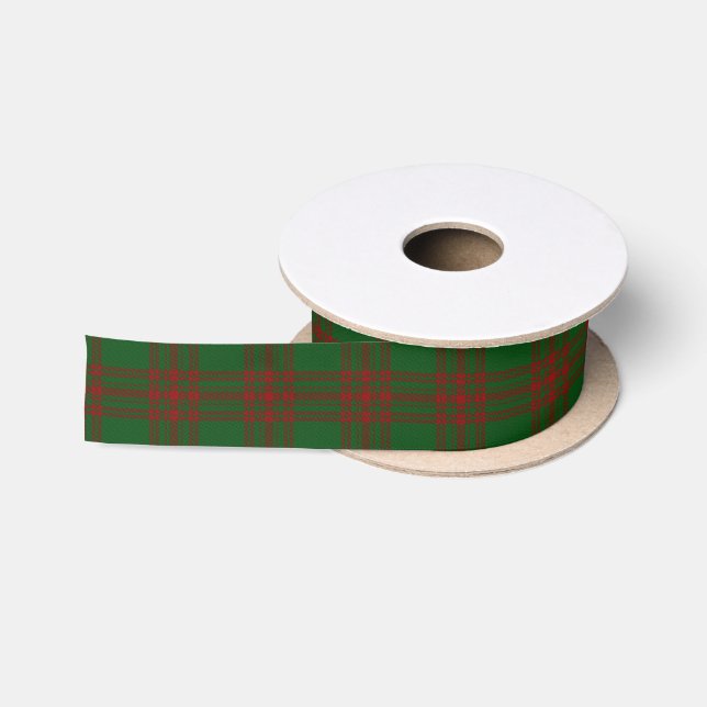Ruban En Satin Tartan vert de Menzies de clan écossais et rouge (Bobine)