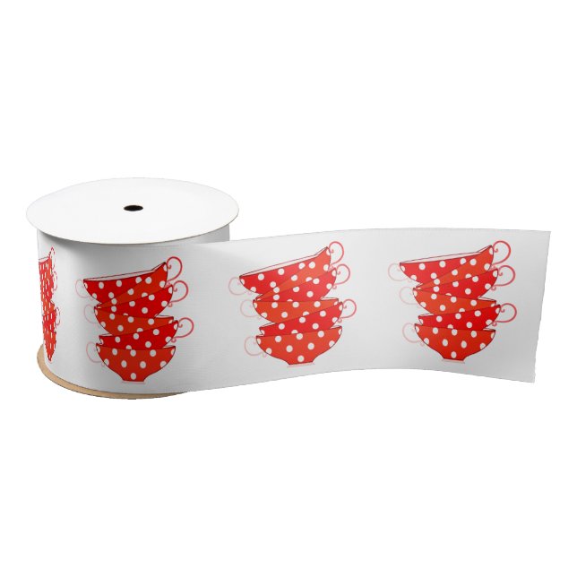 Ruban En Satin teacup pois vintage rouge blanc (Bobine)