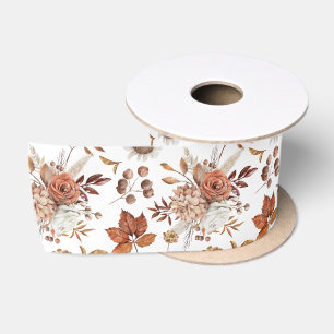 Ruban En Satin Terre cuite Rouille Bohème Floral Feuillage d'auto