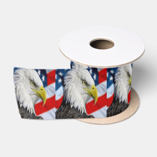 Ruban En Satin Tête de Bald Eagle et drapeau américain