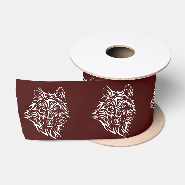 Ruban En Satin Tête de loup blanc sur rouge sang (Bobine)