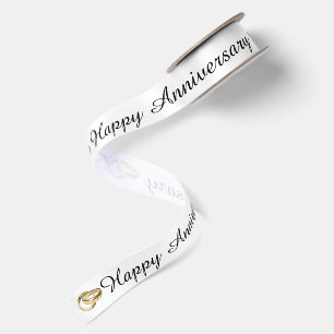 Ruban En Satin Texte de joyeux anniversaire avec alliances en or