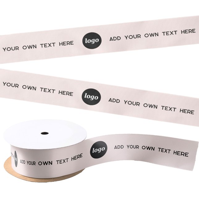 Ruban En Satin Texte simple du logo rose pâle (Logo and custom text business promotional packaging satin ribbon)