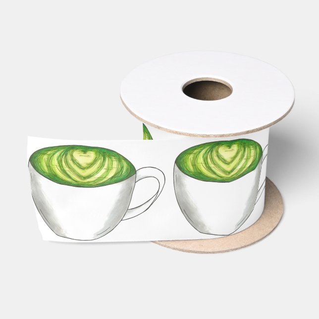 Ruban En Satin Thé japonais Matcha Green Latte Teacup Foin (Bobine)