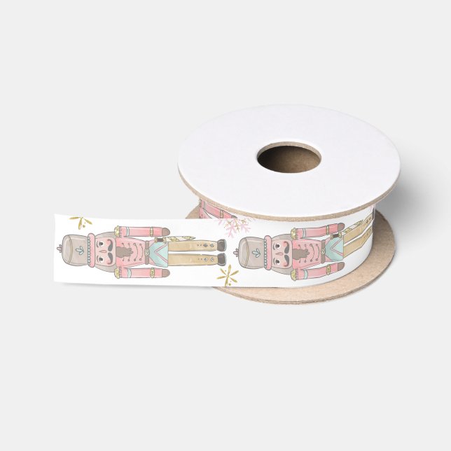 Ruban En Satin The Nutcracker Soldiers Pastel Pink Mint Christmas (Bobine)