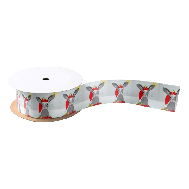 Ruban En Satin Thème de Noël de lapin lapin mignon (Bobine)