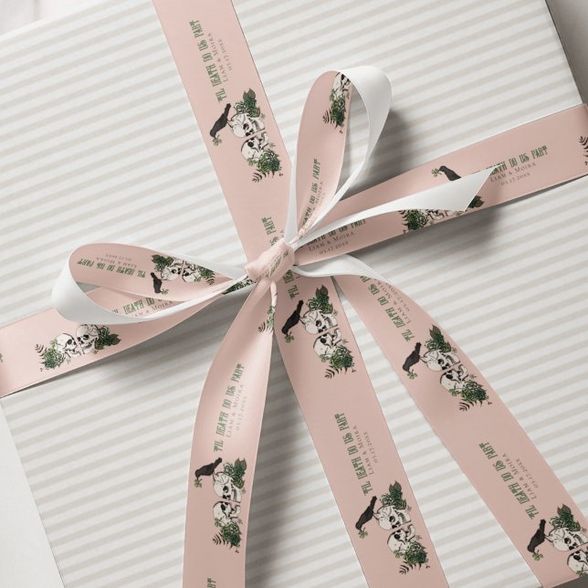 Ruban En Satin Til Death Rose Gothique St Patrick Fleurs Crâne (Irish Gothic Bridal Shower Blush Pink Ribbon. Hand Drawn Skulls, Black Raven, Green Roses, Shamrocks)