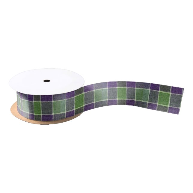 Ruban En Satin Tissu de laine vert et mauve (Bobine)