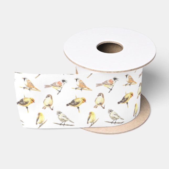 Ruban En Satin Tit birds motif (Bobine)