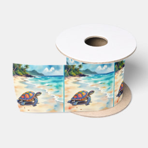 Ruban En Satin Tortue de mer à l'aquarelle sur une plage