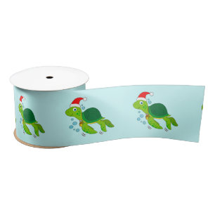 Ruban En Satin Tortue de mer avec Santa Hat 3"