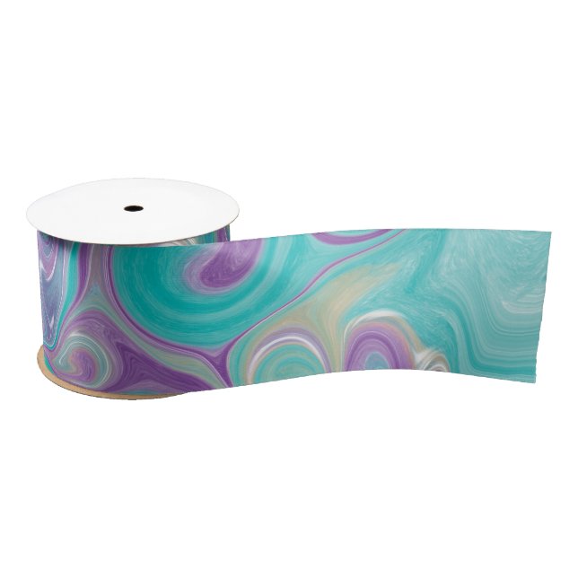 Ruban En Satin Tourbillons violets, bleus, dorés et Turquoises (Bobine)