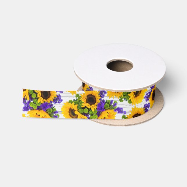 Ruban En Satin Tournesol jaune pourpre en bois blanc rustique de (Bobine)