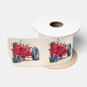 Ruban En Satin Tracteur agricole rouge rétro