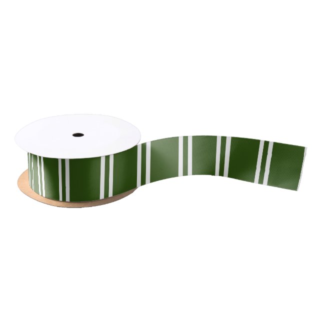 Ruban En Satin Traditional Dark Green and White Striped Patter (Bobine)
