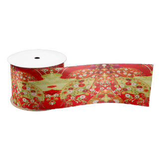 Ruban En Satin Traditional Japanese Kimono Gold Red Floral