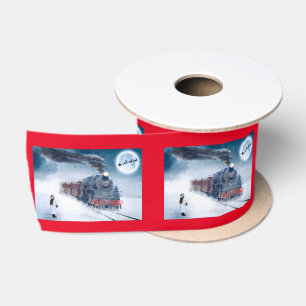 Ruban En Satin Train de minuit de Noël avec la fille et le Père