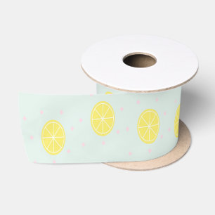 Ruban En Satin Tranches de citron jaune sur bleu