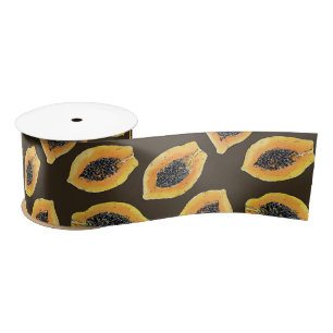 Ruban En Satin Tranches de Papaya sur brun foncé