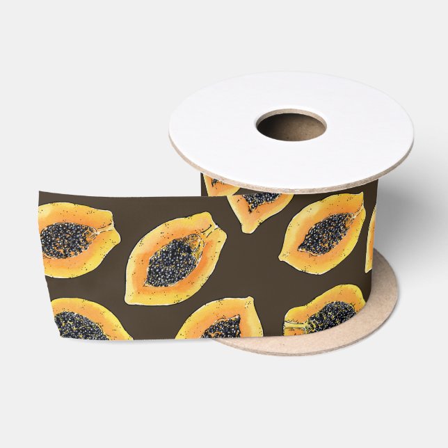Ruban En Satin Tranches de Papaya sur brun foncé (Bobine)