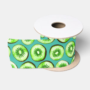 Ruban En Satin Tranches Kiwi sur turquoise