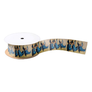 RUBAN EN SATIN TROIS ANGELS DE NOËL EN BLEU