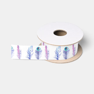 Ruban En Satin Trois plumes bleu