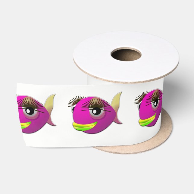 Ruban En Satin Tropical beau poisson rose fille (Bobine)