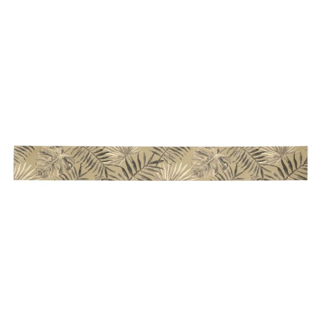 Ruban En Satin Tropical Palm Tree Feuille Motif Gold (Devant)