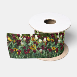 Ruban En Satin Tulipes Marron et Jaune Floral Coloré
