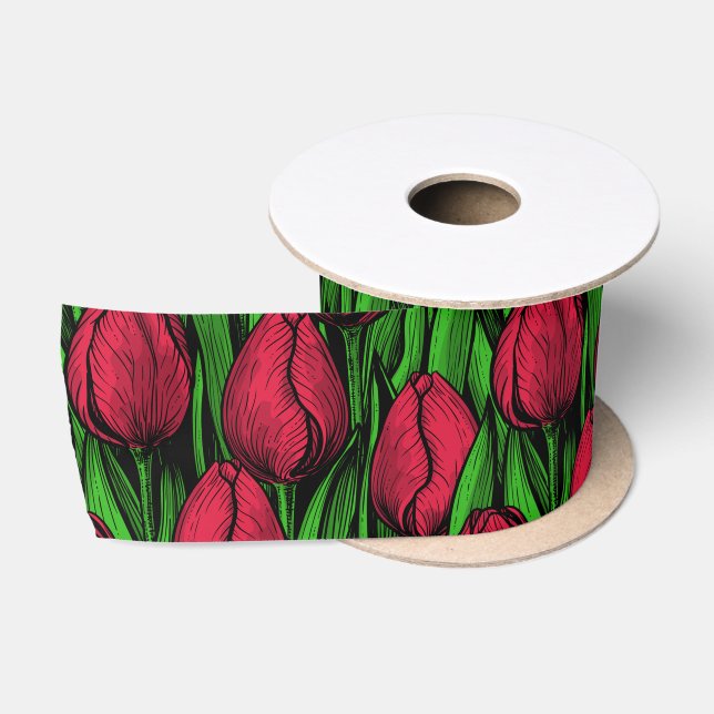 Ruban En Satin Tulipes rouges (Bobine)