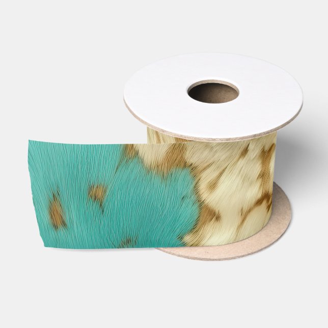 Ruban En Satin Turquoise Brown Cream Animal Cowhide Western (Bobine)